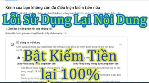 Lỗi Sử Dụng Lại Nội Dung Cách Bật Kiếm Tiền Lại Cho Kênh 100%