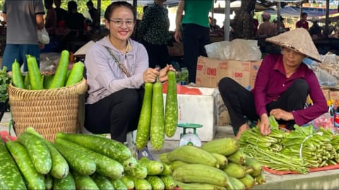 Harvest the sticky gourd garden to sell at the market, cook, and garden