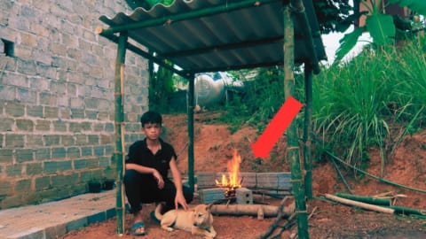 Orphaned boy, difficult life, Making a New Kitchen with Bamboo