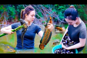 60 day Harvesting SNAKE, MUSSELS, FISH, DUCK - Care MONKEY, DOG - Gardening - Cooking | My Free Life