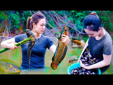 60 day Harvesting SNAKE, MUSSELS, FISH, DUCK - Care MONKEY, DOG - Gardening - Cooking | My Free Life