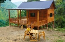 Building a Wooden House (CABIN), Make a table and chairs set for the porch | Hoang Huong