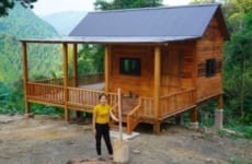 Building a Wooden House (CABIN), make a mortar and pound rice, gardening Hoang Huong