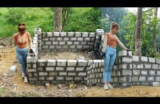 Building pigs house with brick and cement for raise pig - Building farm in the forest