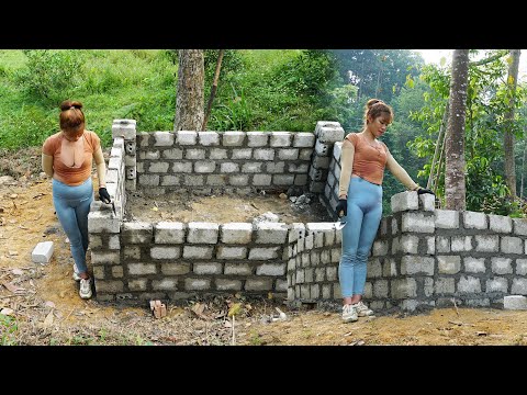 Building pigs house with brick and cement for raise pig - Building farm in the forest