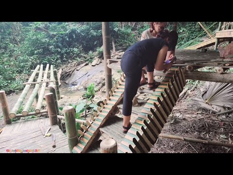 Full video two girl build a new bamboo house in the forest