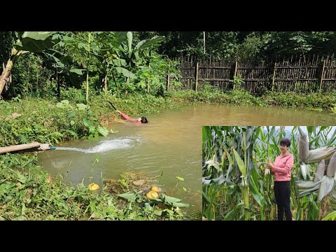 Helped my mother sell corn and garden, clear grass and slipped and fell into the pond