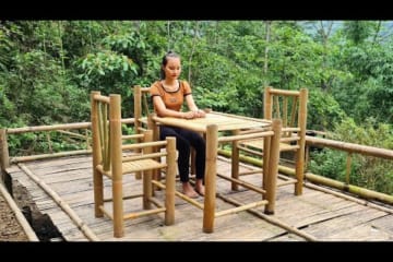 How to Make a Bamboo Table and Chair Set, Bamboo furniture, Bushcraft & Bamboo House 2022