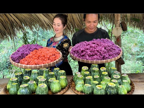 How to cook colored sticky rice and stuffed squash in a large oven, Cook, Vàng Hoa