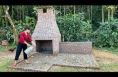 How To Build a Beautiful and Effective Outdoor Wood Stove From Red Bricks and Cement