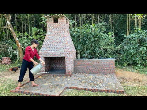 How To Build a Beautiful and Effective Outdoor Wood Stove From Red Bricks and Cement