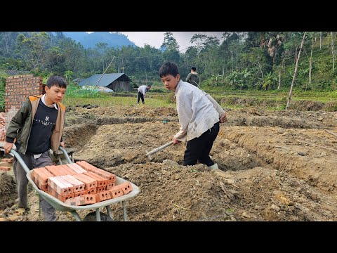 Orphan Boy - Helps build house foundations, Makes a living, Raising pigs, Gardening vegetables