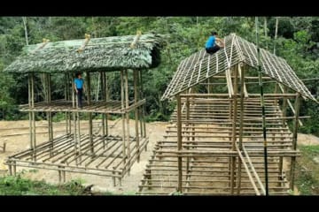 How to roof a 2-storey bamboo house with palm leaves Lý Thương