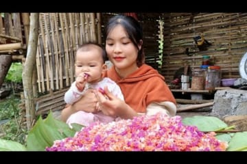 Make three-color sticky rice Go to the market to sell - Grill meat to eat with your children