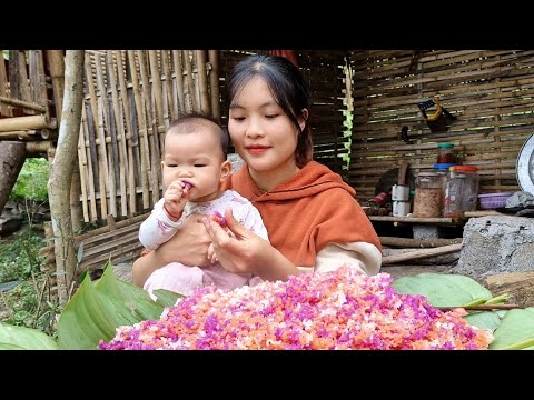 Make three-color sticky rice Go to the market to sell - Grill meat to eat with your children