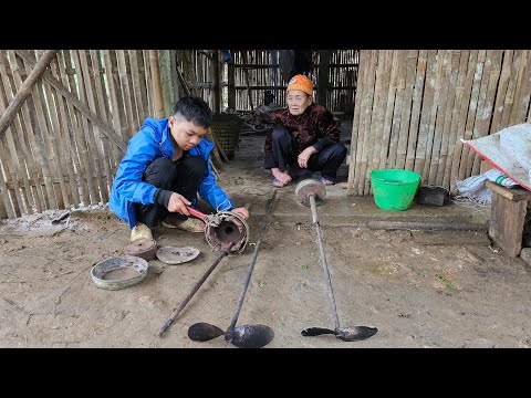 Orphan Boy - With the old lady repairing the electric appliance, pulling the electricity home