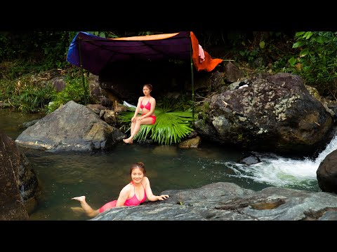 7 Days Solo Camping - Relaxing Stream Bathing - camping overnight alone - ASMR | wild forest life