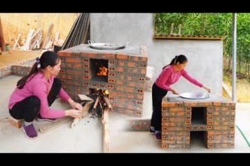 Building a Stove Kitchen With Brick - Cooking At New Stove Kitchen | Điền Tiểu Vân