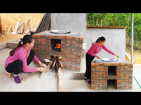 Building a Stove Kitchen With Brick - Cooking At New Stove Kitchen | Điền Tiểu Vân