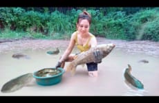 Girl scoops water, catches fish and prepares fish dishes - Harvesting Vegetables | Ngân Daily Life