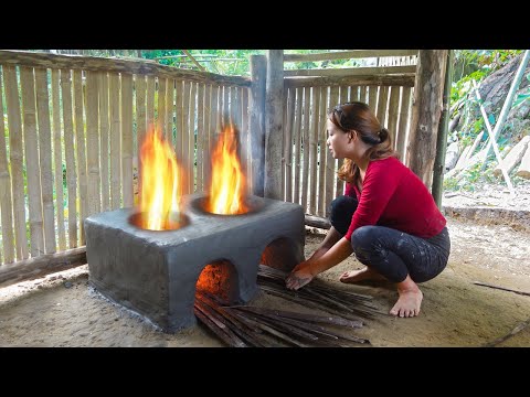 The process of building kitchen - designing double stove from clay and concrete, convenient & unique